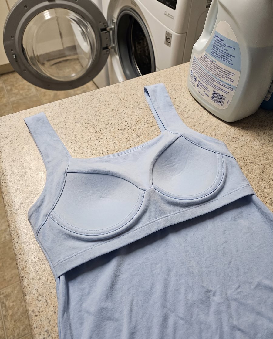 The tank turned inside out, cups sewn flat into the lining