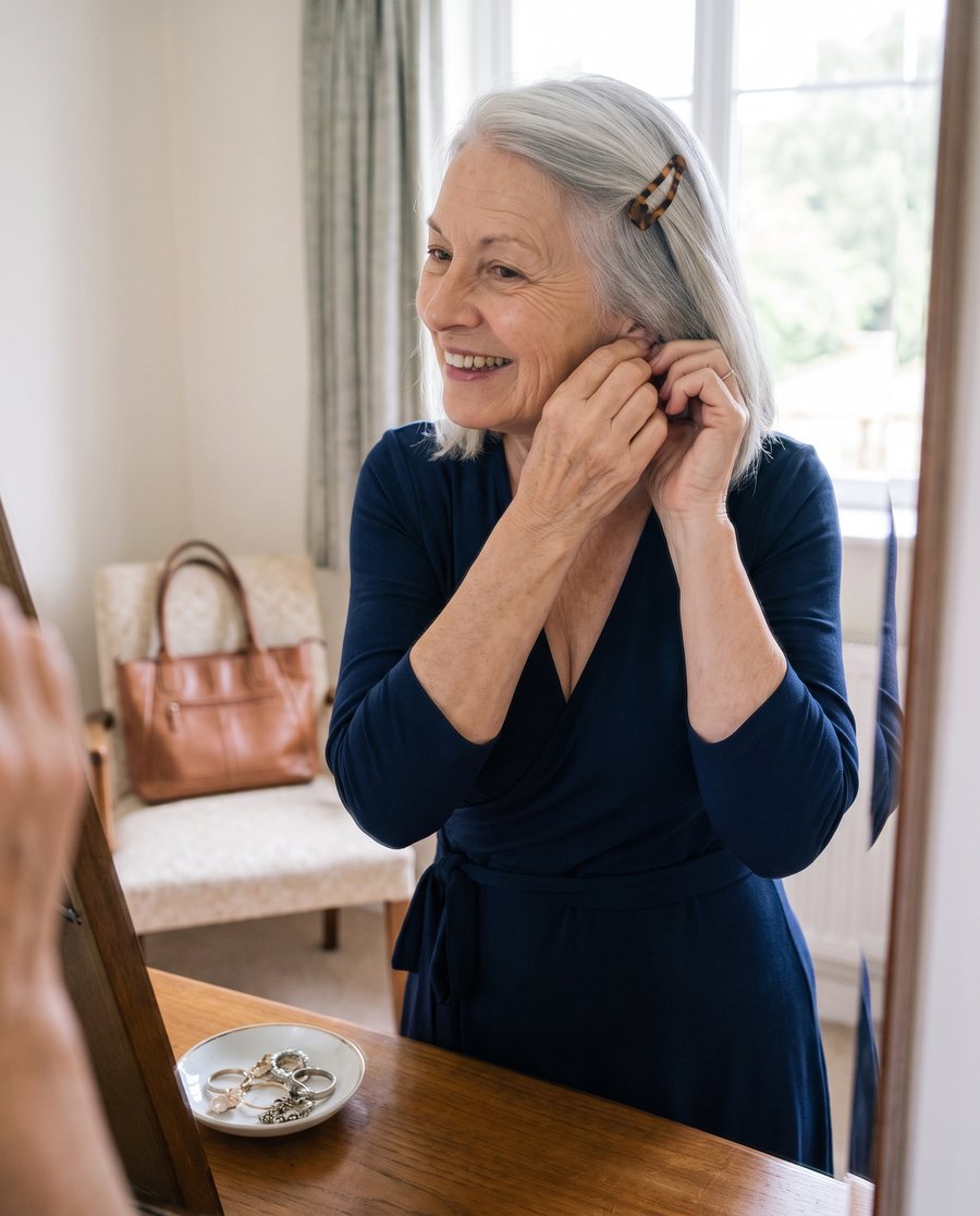 Carol in a deep V wrap dress