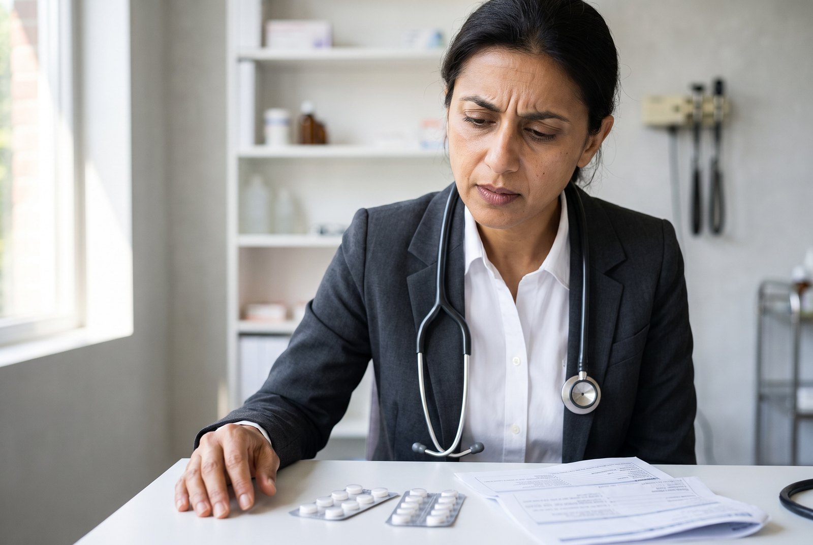 Dr. Halim in her consulting room. Two prescriptions on the desk in front of her, both correctly written, and — she says — neither aimed at what is keeping her patient up at night.