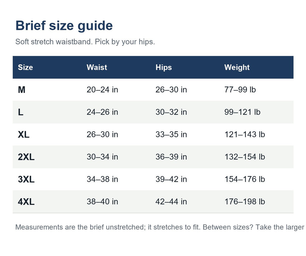 Brief size guide