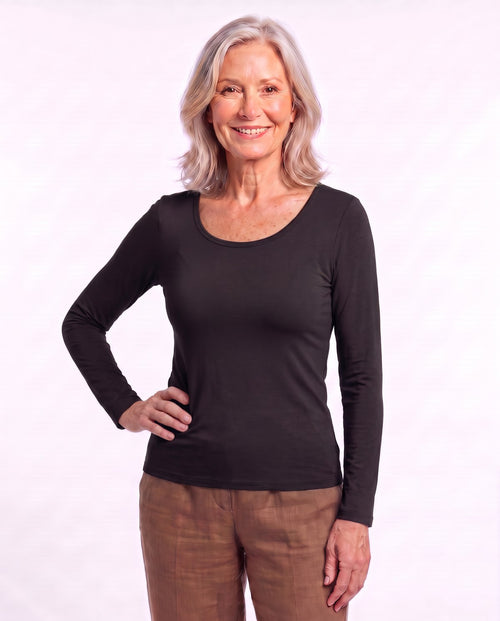 Freeform Long-Sleeve Top in Black