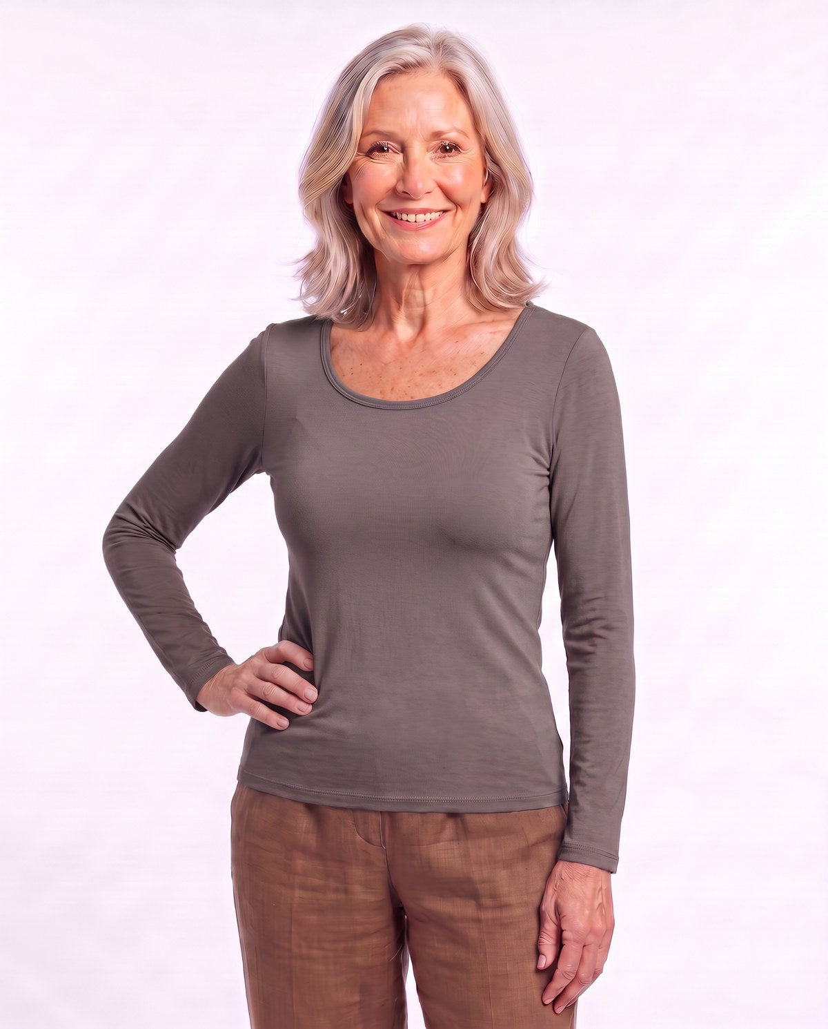 Freeform Long-Sleeve Top in Charcoal