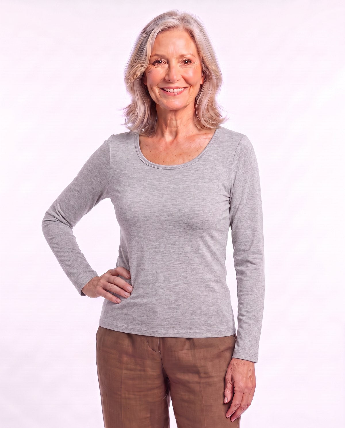 Freeform Long-Sleeve Top in Light Grey