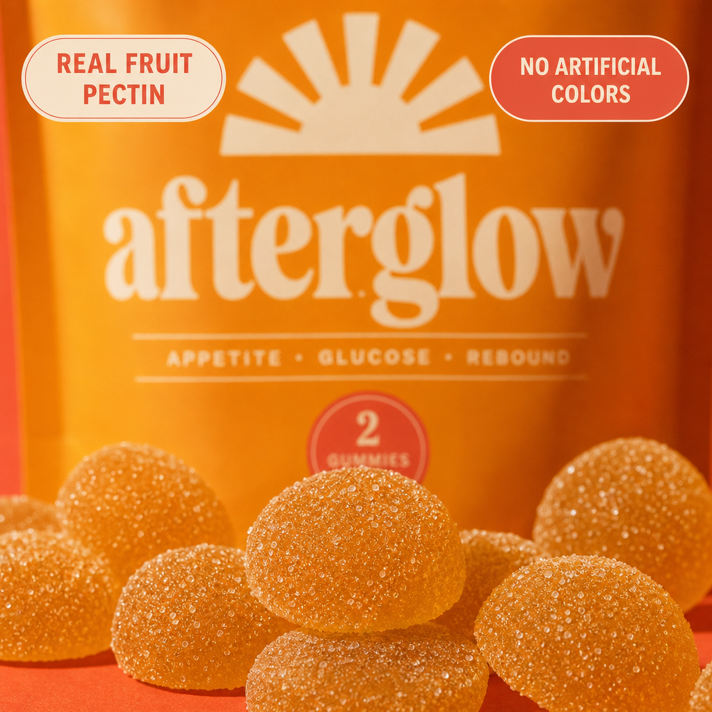 Macro of warm mustard-gold AFTERGLOW gummies