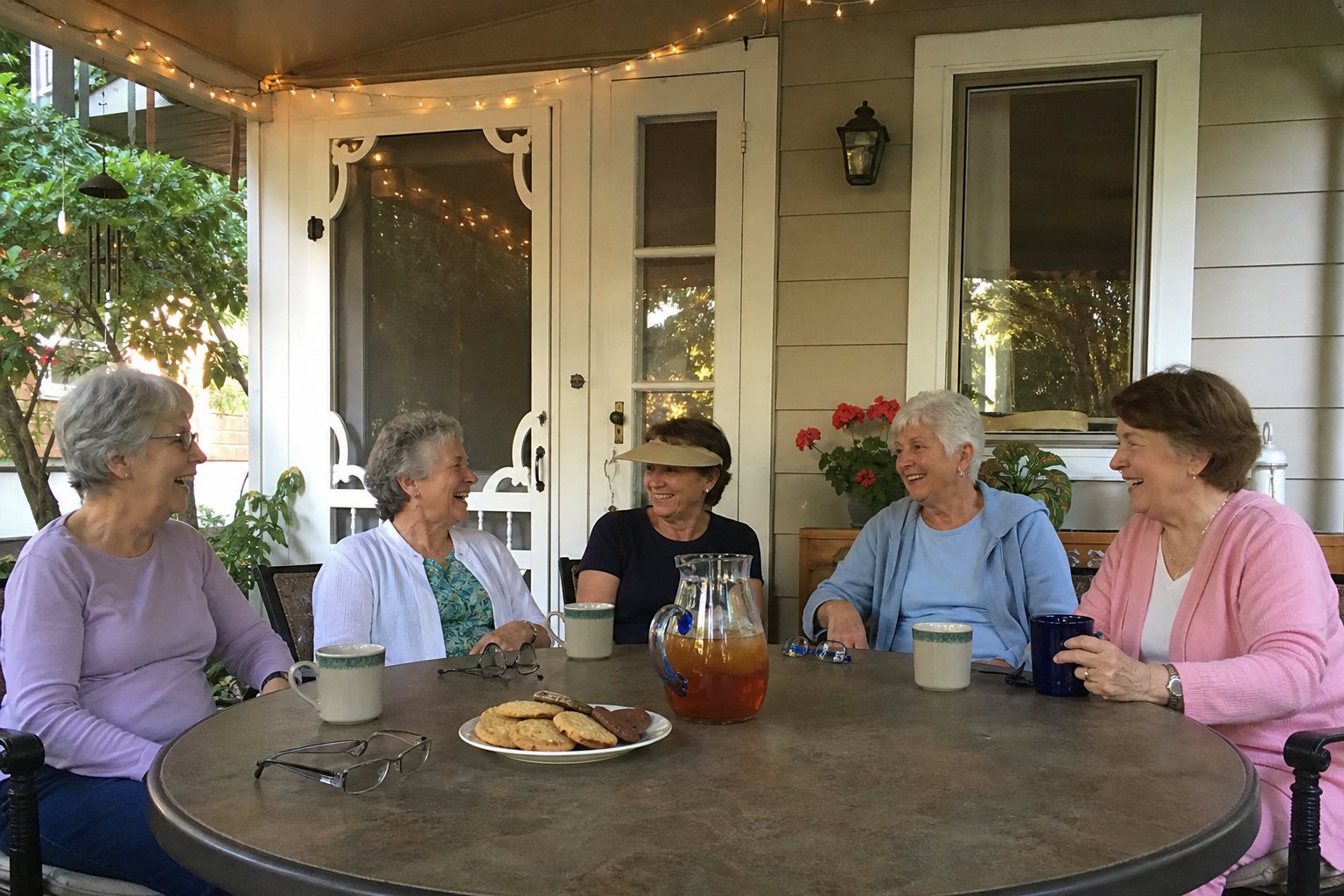 Group members together on a porch