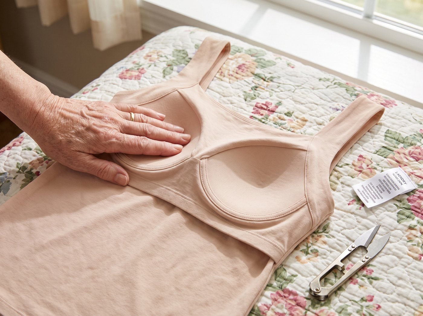 The tank turned inside out: the cups are sewn permanently into the lining