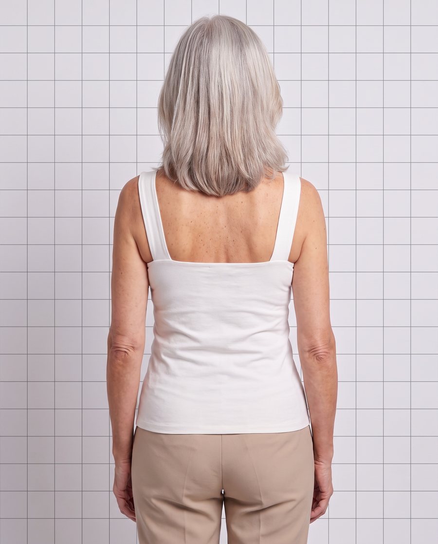 The Freeform tank from behind: two wide straps and a smooth back with no band or clasp