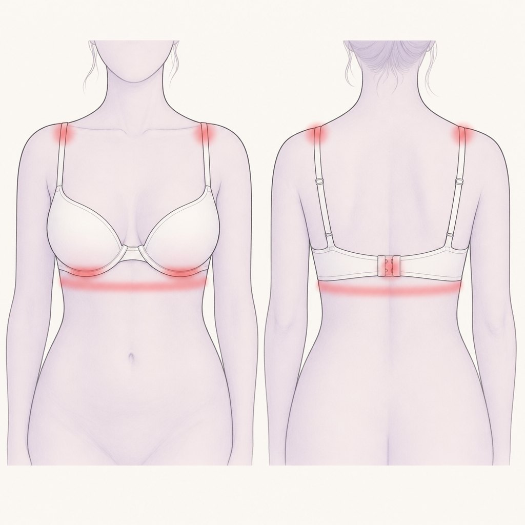 Pain map: the bra band line, strap points, back clasp and underwire