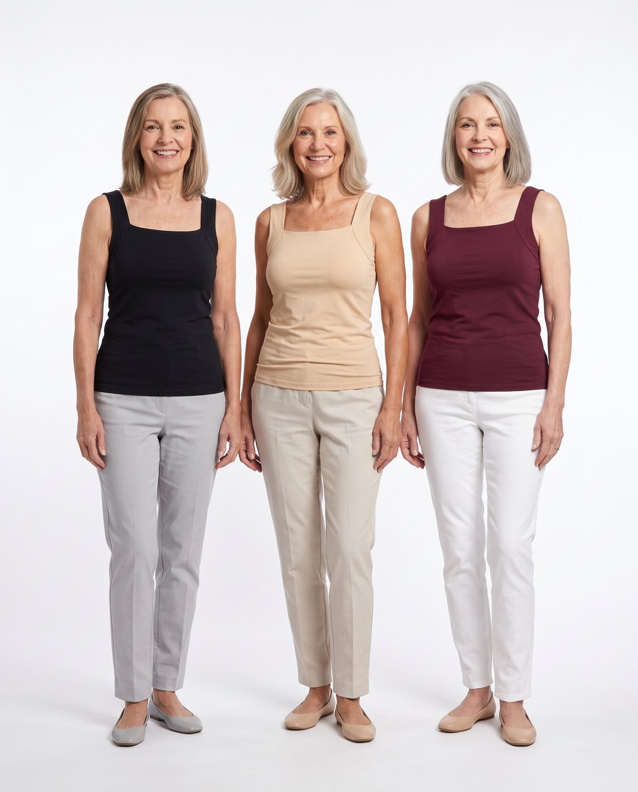 Three women in Freeform Tanks