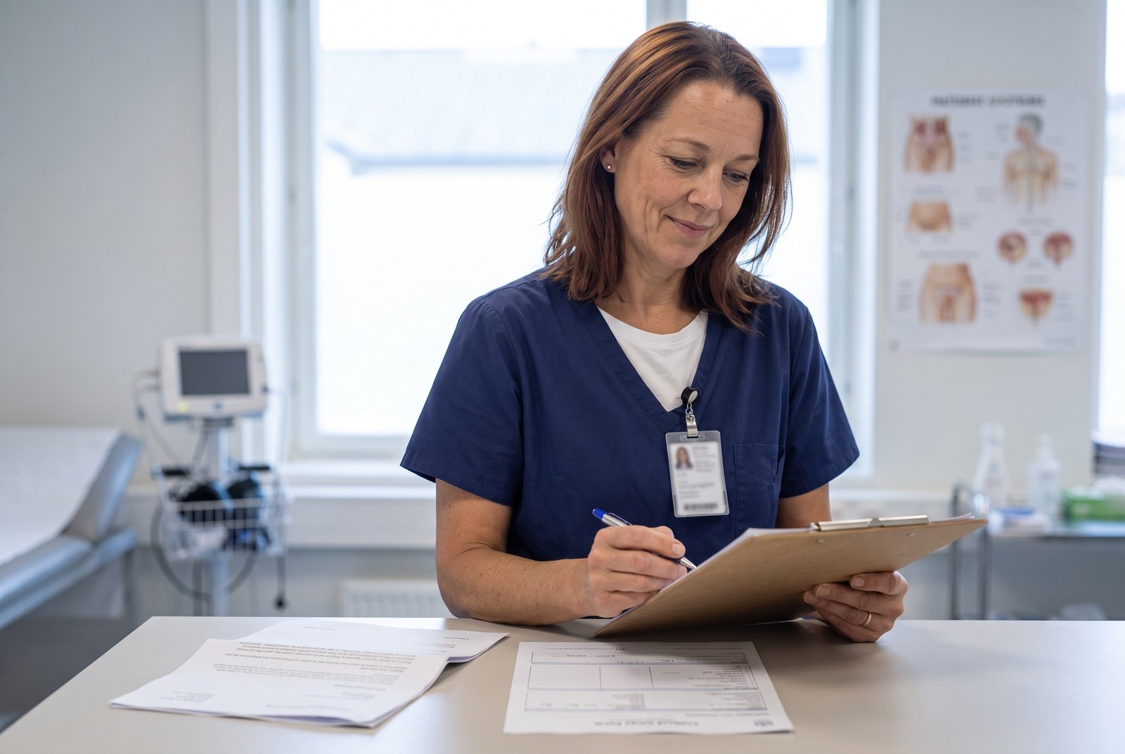 Dana Whitfield mid-assessment. The intake questionnaire on her clipboard runs to sixty questions. The referring form does not ask the one the assessment actually turns on.